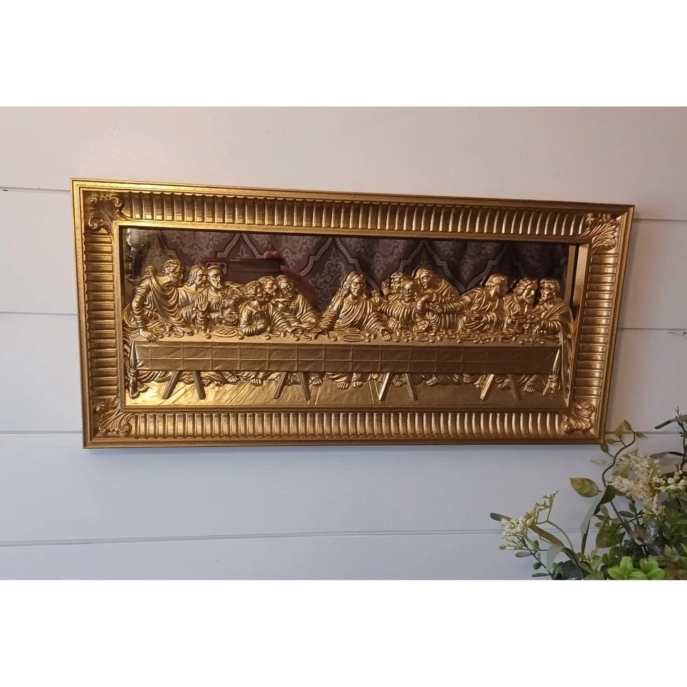 Vintage homco last supper gold mirror wall hanging